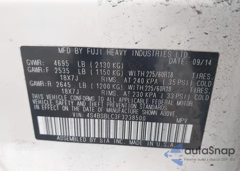 2015 Subaru Outback 2.5I Limited from USA, damaged, VIN 4S4BSBLC3F3238500